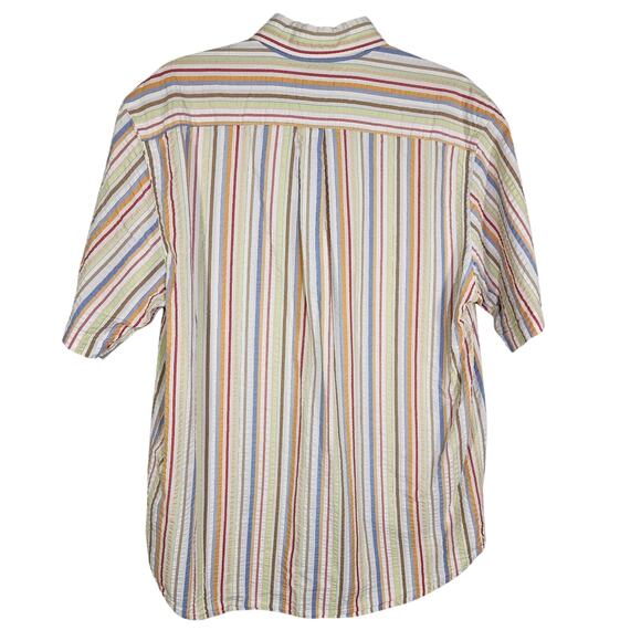 Lands End Mens Shirt Size Medium 15 15.5 Seersucker Pastel Striped Button Preppy - Picture 2 of 9